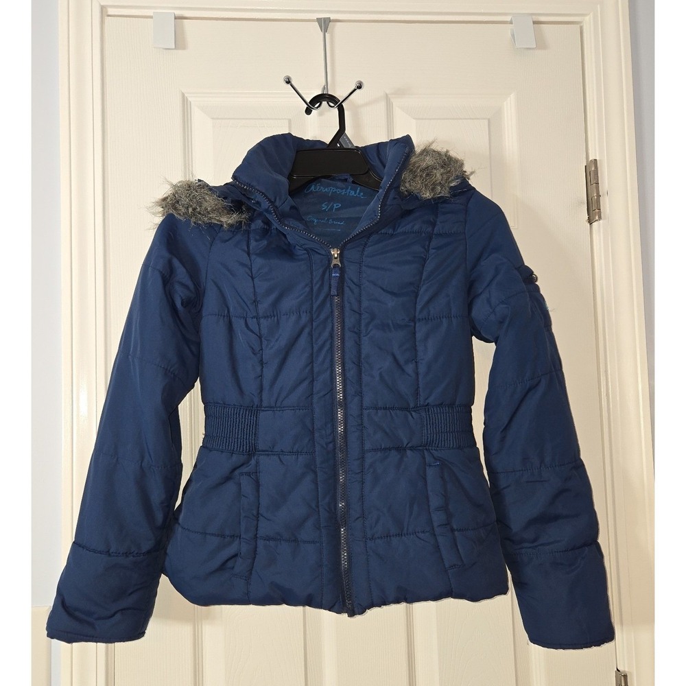 Aeropostale Womans Hooded Puffer Jacket Size Small Petite Blue Size S/P
